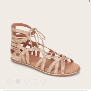 Gentle Souls Break My Heart Gladiator Sandal
Gold, Size 8
New in Box